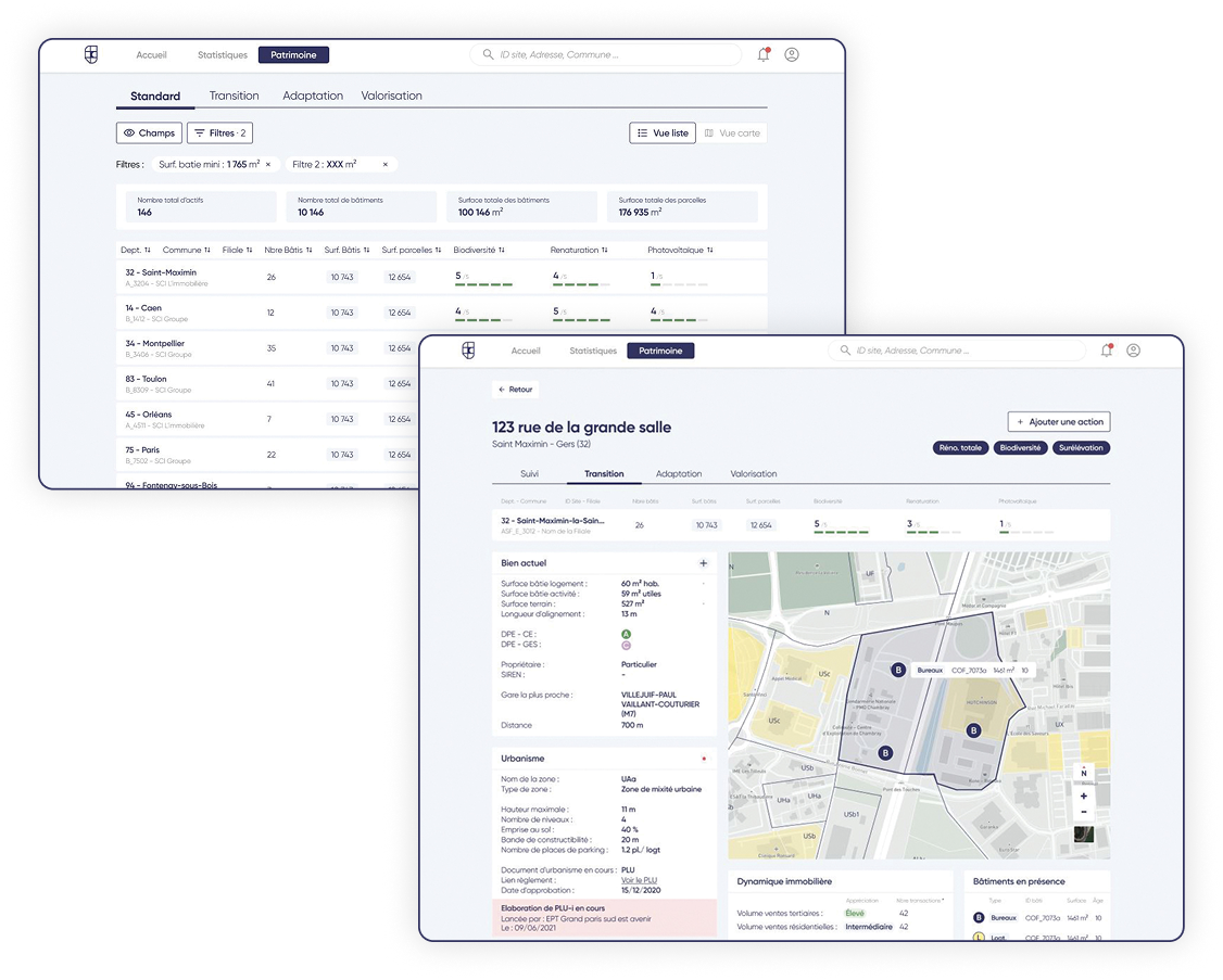 écrans de l'interface de Gabarit